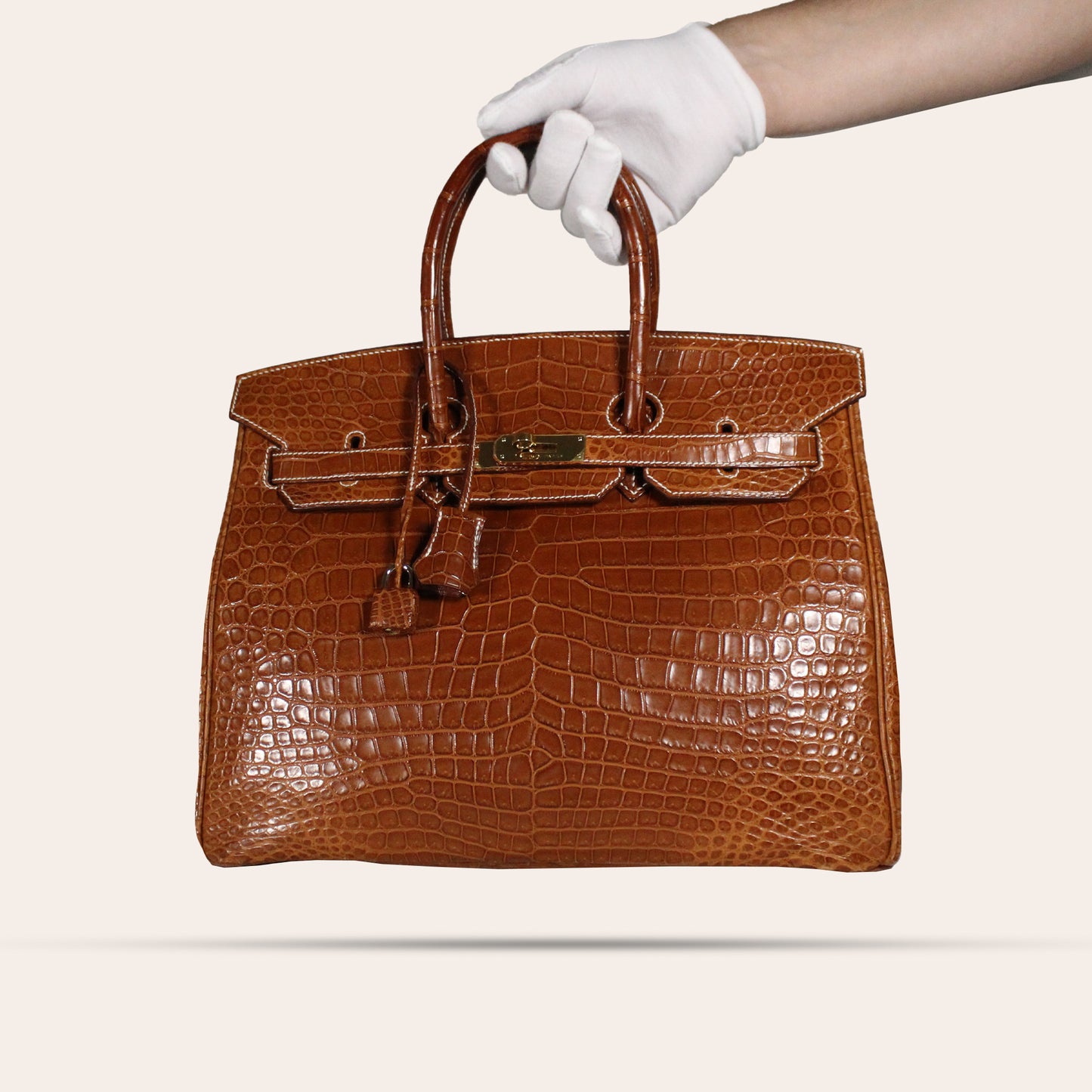 Hermes Birkin 35 Bag Matte Fauve Porosus Crocodile with Gold Hardware