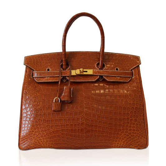 Hermes Birkin 35 Bag Matte Fauve Porosus Crocodile with Gold Hardware