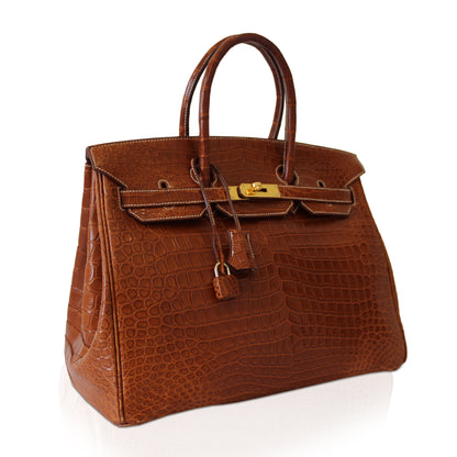 Hermes Birkin 35 Bag Matte Fauve Porosus Crocodile with Gold Hardware