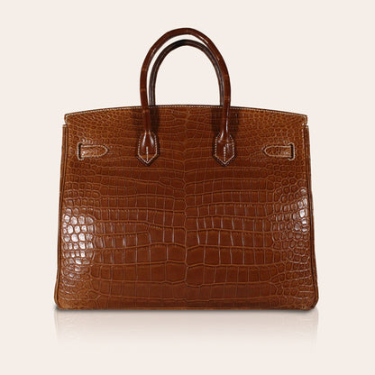 Hermes Birkin 35 Bag Matte Fauve Porosus Crocodile with Gold Hardware