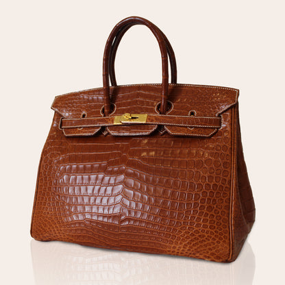 Hermes Birkin 35 Bag Matte Fauve Porosus Crocodile with Gold Hardware