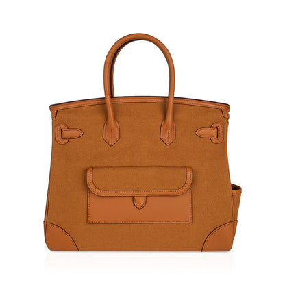 Birkin 35 Cargo Toile Goeland Swift Leather Trim Bag