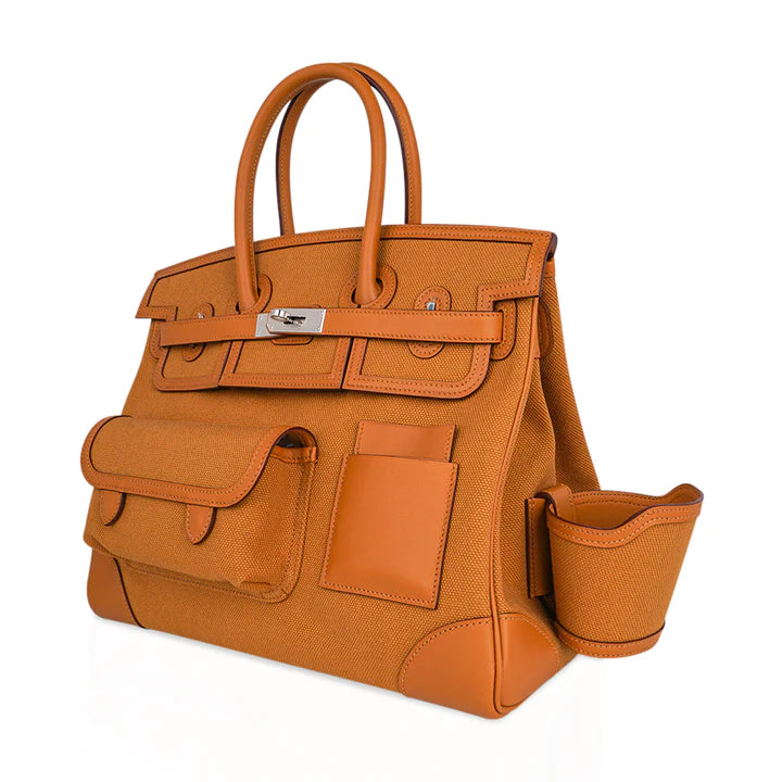 Birkin 35 Cargo Toile Goeland Swift Leather Trim Bag