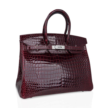 Birkin 35 Diamond Bordeaux Porosus Crocodile Bag