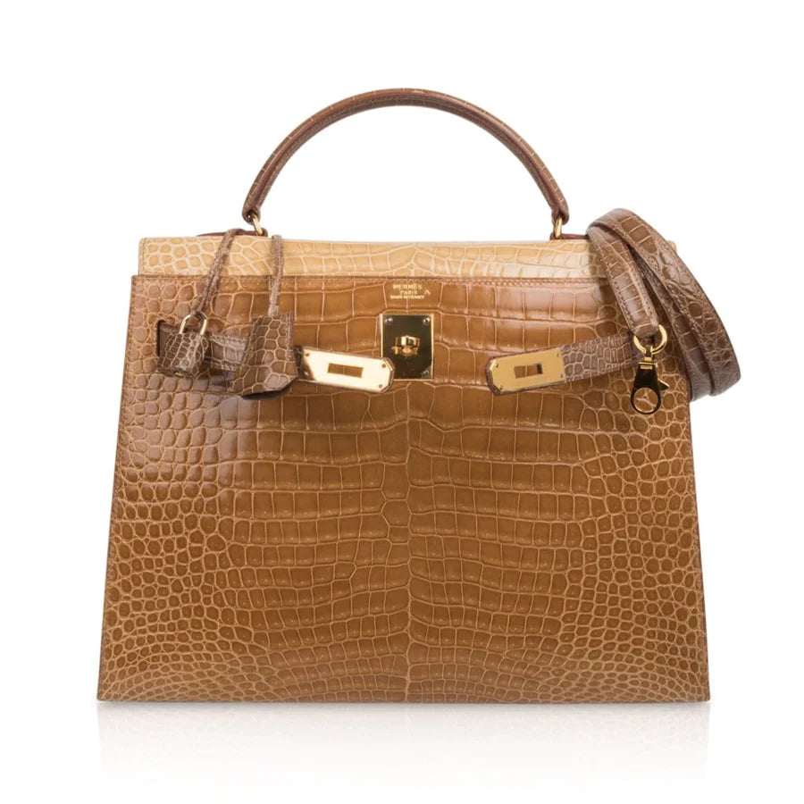 Kelly 32 Sellier Tri-Colour Porosus Crocodile Poussiere Poudre Ficelle Bag