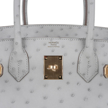 Birkin 30 Gris Perle Ostrich Bag