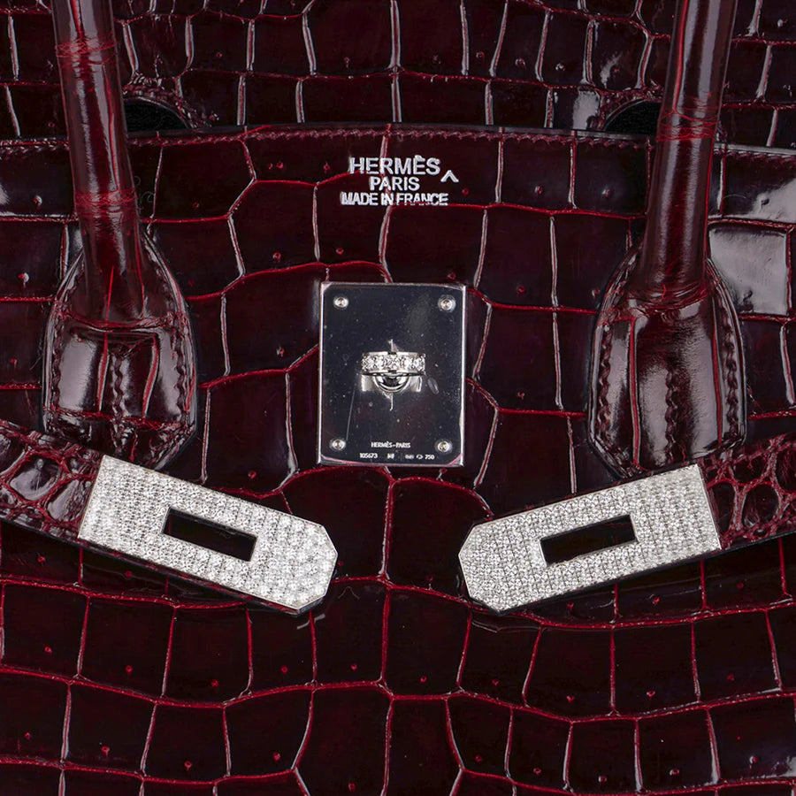 Birkin 35 Diamond Bordeaux Porosus Crocodile Bag