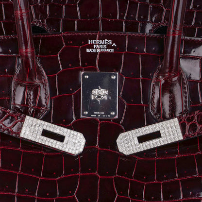 Birkin 35 Diamond Bordeaux Porosus Crocodile Bag