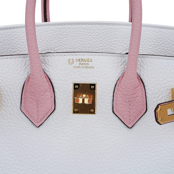 Birkin 25 HSS Rose Sakura & White Clemence Leather Bag