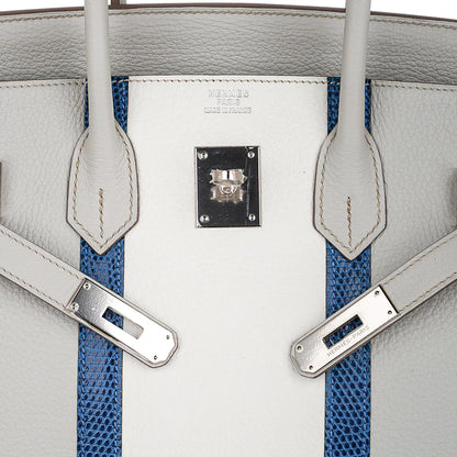 Birkin 35 Club Gris Perle, Blanc, & Mykonos Lizard Bag