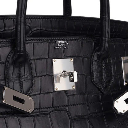 Birkin 40 HAC Black Matte Porosus Crocodile Bag