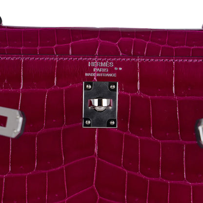 Kelly 25 Sellier Rose Pourpre Crocodile Bag