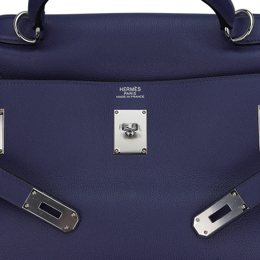 Kelly 50 Voyage Blue De Malte Novillo Leather Bag