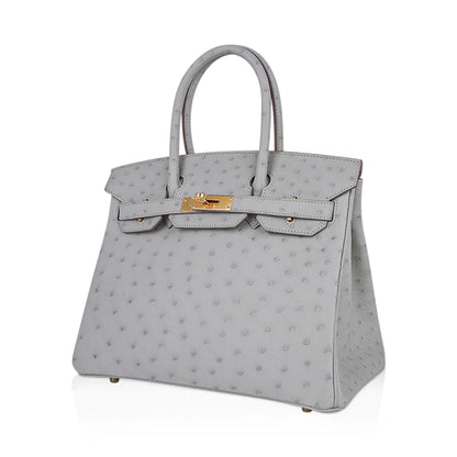 Birkin 30 Gris Perle Ostrich Bag