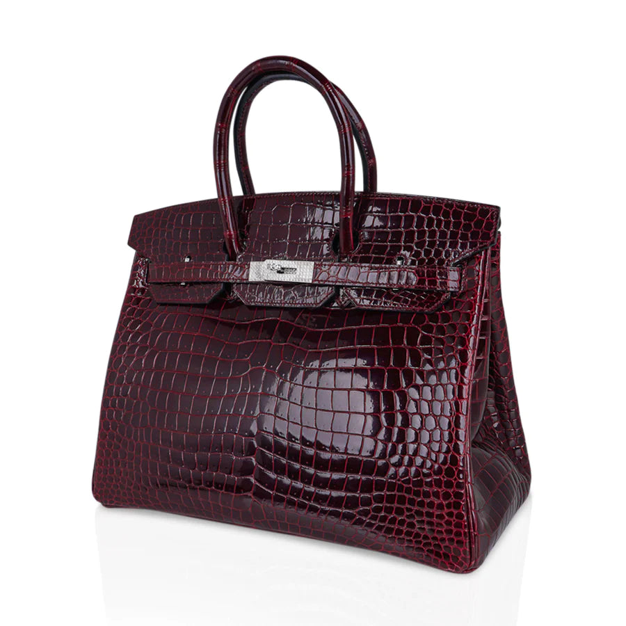 Birkin 35 Diamond Bordeaux Porosus Crocodile Bag