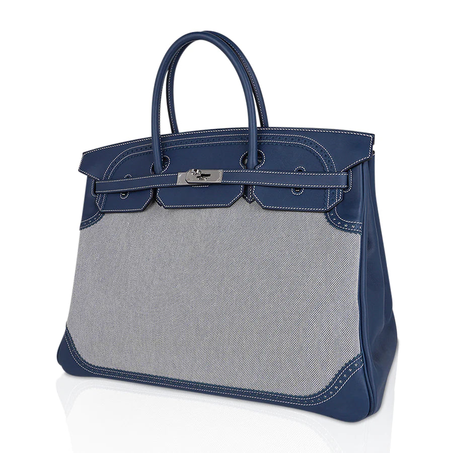 Birkin 40 Ghillies Blue de Prusse Blue Toile Bag