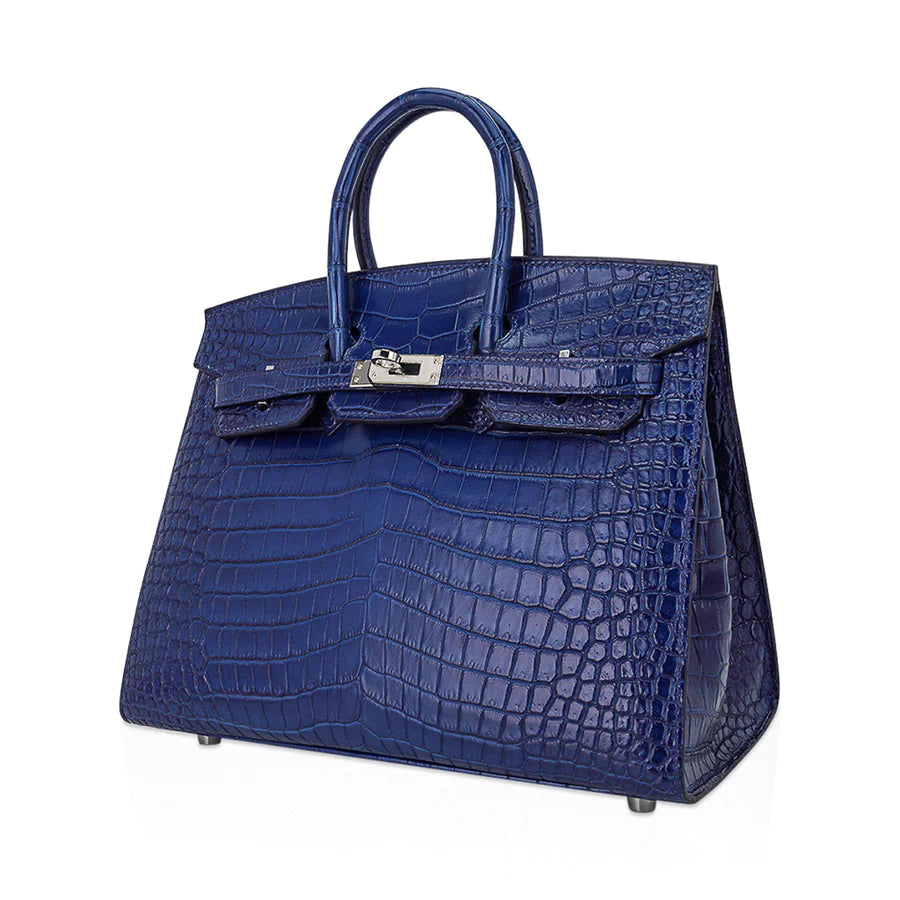 Birkin 25 Sellier Indigo Aizome Porosus Crocodile Bag