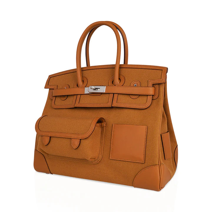 Birkin 35 Cargo Toile Goeland Swift Leather Trim Bag