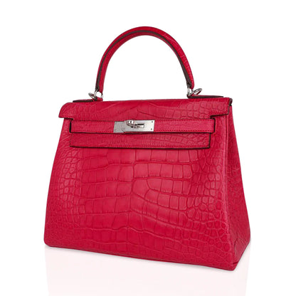 Kelly 28 Rose Extreme Matte Alligator Bag