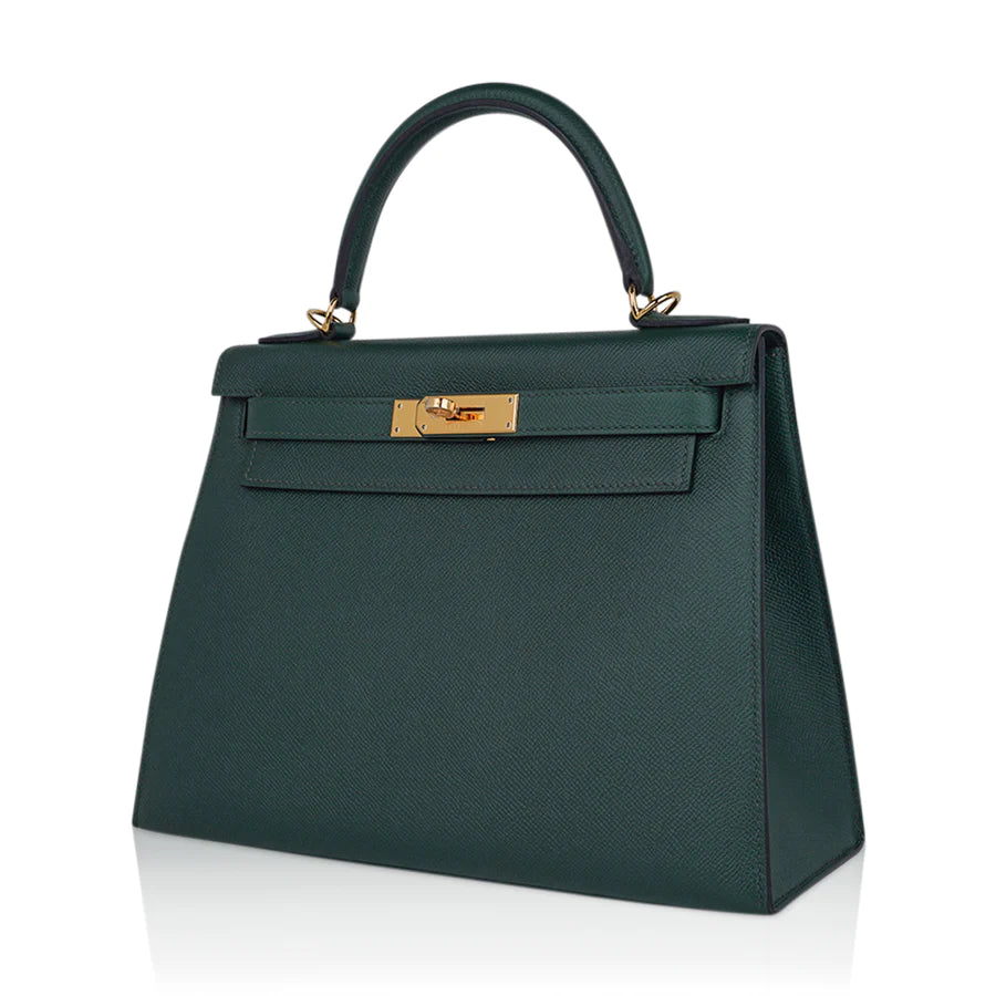 Kelly Sellier 28 Vert Anglais Epsom Leather Bag