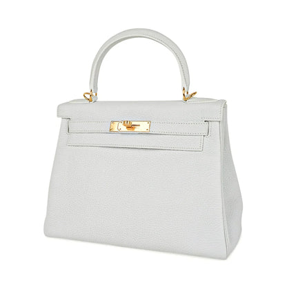 Kelly 28 White Clemence Leather Bag