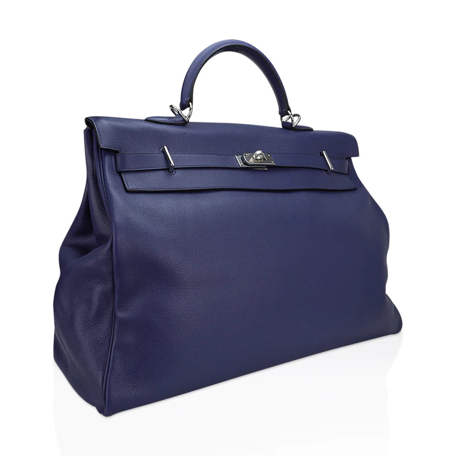 Kelly 50 Voyage Blue De Malte Novillo Leather Bag