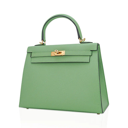 Kelly 25 Sellier Vert Criquet Epsom Leather Bag