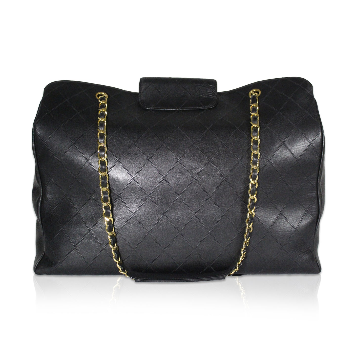 Chanel Vintage Quilted Lambskin XL Weekend Travel Overnight Business Bag Black