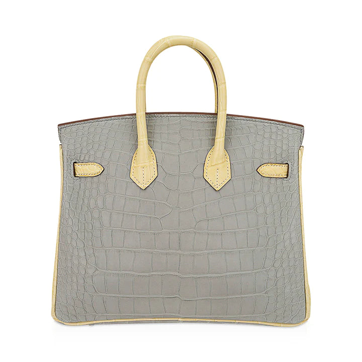 Birkin 25 HSS Gris Perle & Vanille Matte Alligator Bag