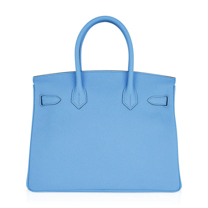 Hermes Birkin 30 Bag Blue Celeste Epsom Palladium Hardware New