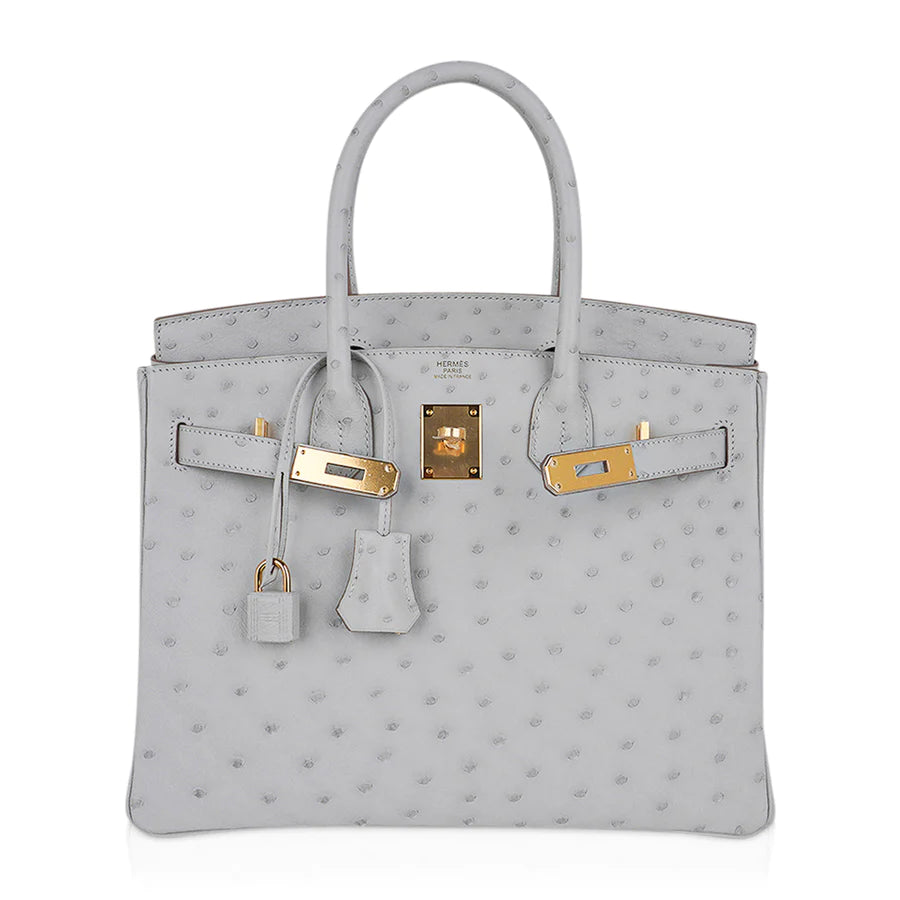 Birkin 30 Gris Perle Ostrich Bag