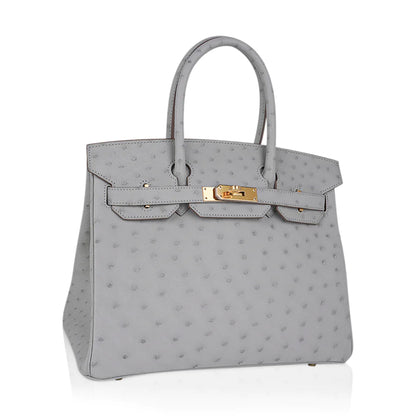 Birkin 30 Gris Perle Ostrich Bag