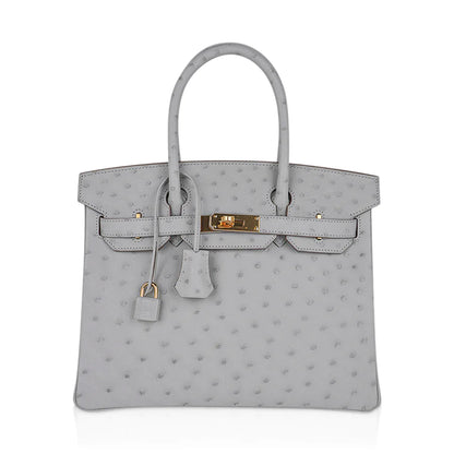 Birkin 30 Gris Perle Ostrich Bag