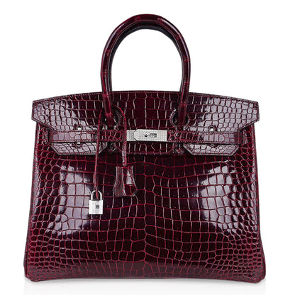 Birkin 35 Diamond Bordeaux Porosus Crocodile Bag