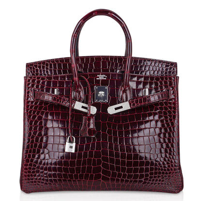 Birkin 35 Diamond Bordeaux Porosus Crocodile Bag