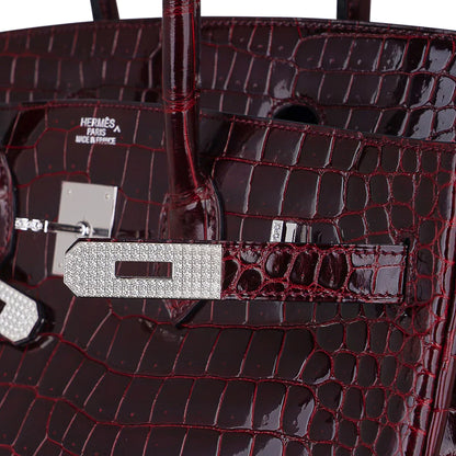 Birkin 35 Diamond Bordeaux Porosus Crocodile Bag