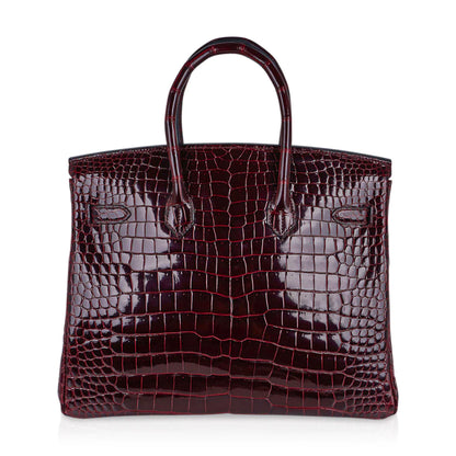 Birkin 35 Diamond Bordeaux Porosus Crocodile Bag