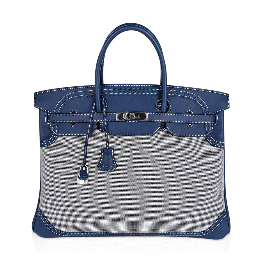 Birkin 40 Ghillies Blue de Prusse Blue Toile Bag