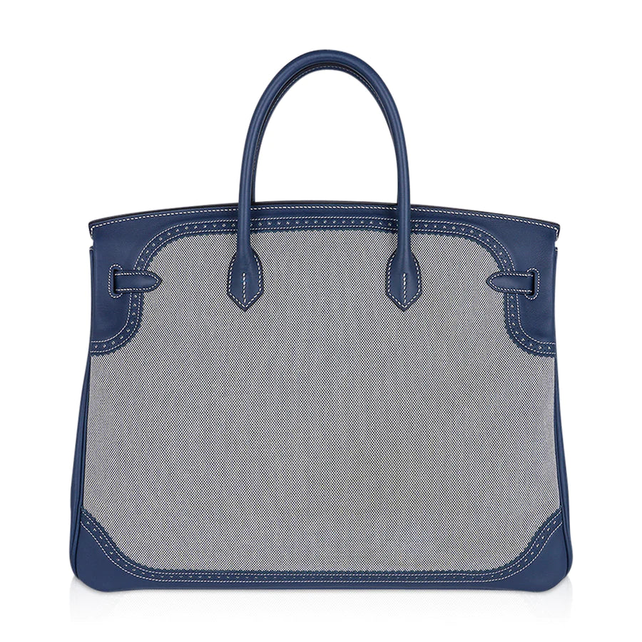 Birkin 40 Ghillies Blue de Prusse Blue Toile Bag