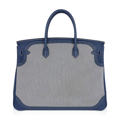 Birkin 40 Ghillies Blue de Prusse Blue Toile Bag