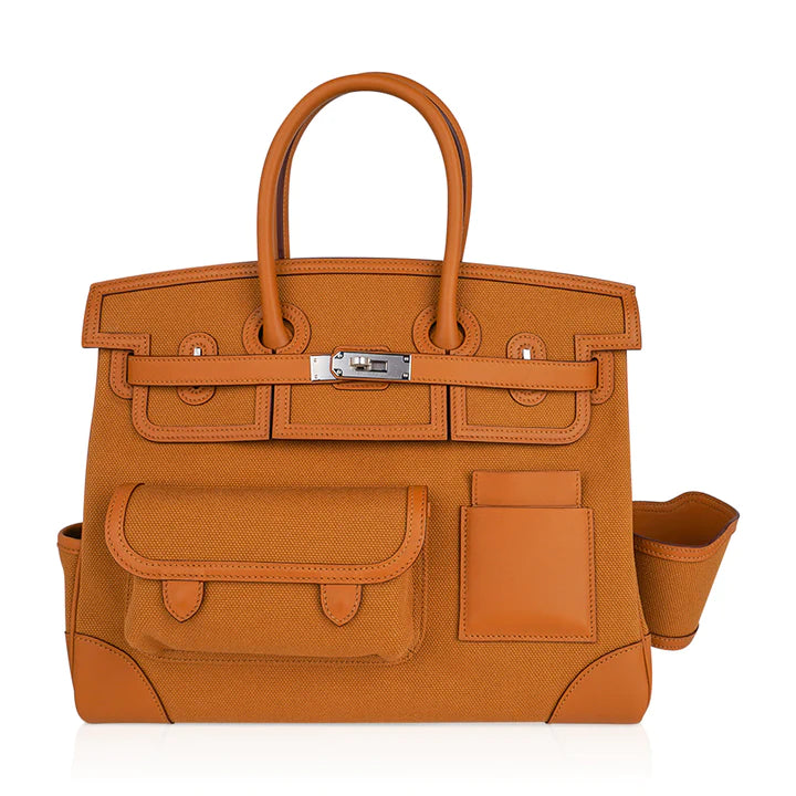 Birkin 35 Cargo Toile Goeland Swift Leather Trim Bag