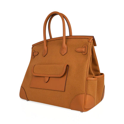 Birkin 35 Cargo Toile Goeland Swift Leather Trim Bag