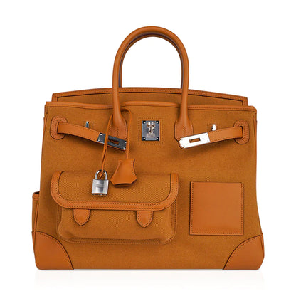 Birkin 35 Cargo Toile Goeland Swift Leather Trim Bag