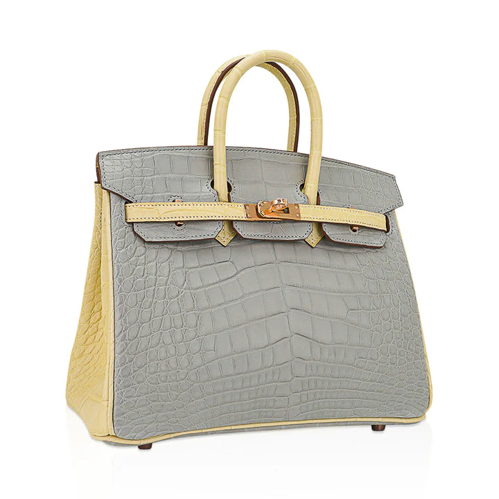 Birkin 25 HSS Gris Perle & Vanille Matte Alligator Bag