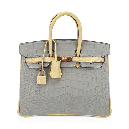 Birkin 25 HSS Gris Perle & Vanille Matte Alligator Bag