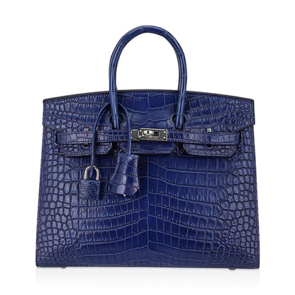 Hermes Birkin 25 Sellier Indigo Aizome Porosus Crocodile Bag