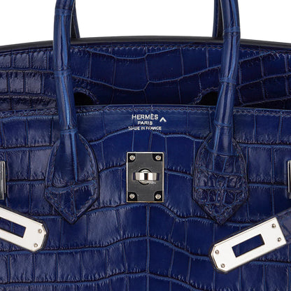 Birkin 25 Sellier Indigo Aizome Porosus Crocodile Bag