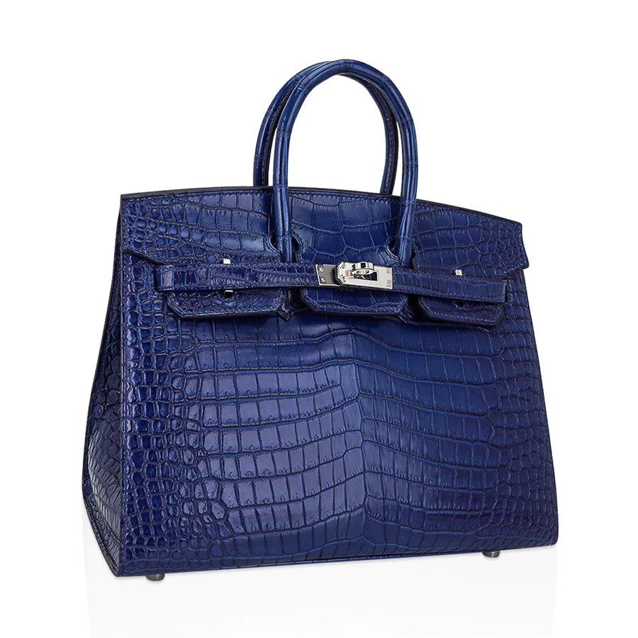 Birkin 25 Sellier Indigo Aizome Porosus Crocodile Bag