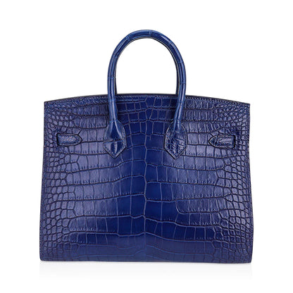 Birkin 25 Sellier Indigo Aizome Porosus Crocodile Bag