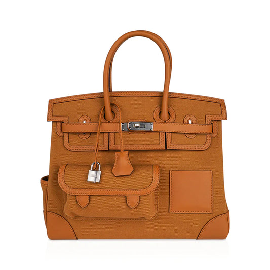 Birkin 35 Cargo Toile Goeland Swift Leather Trim Bag